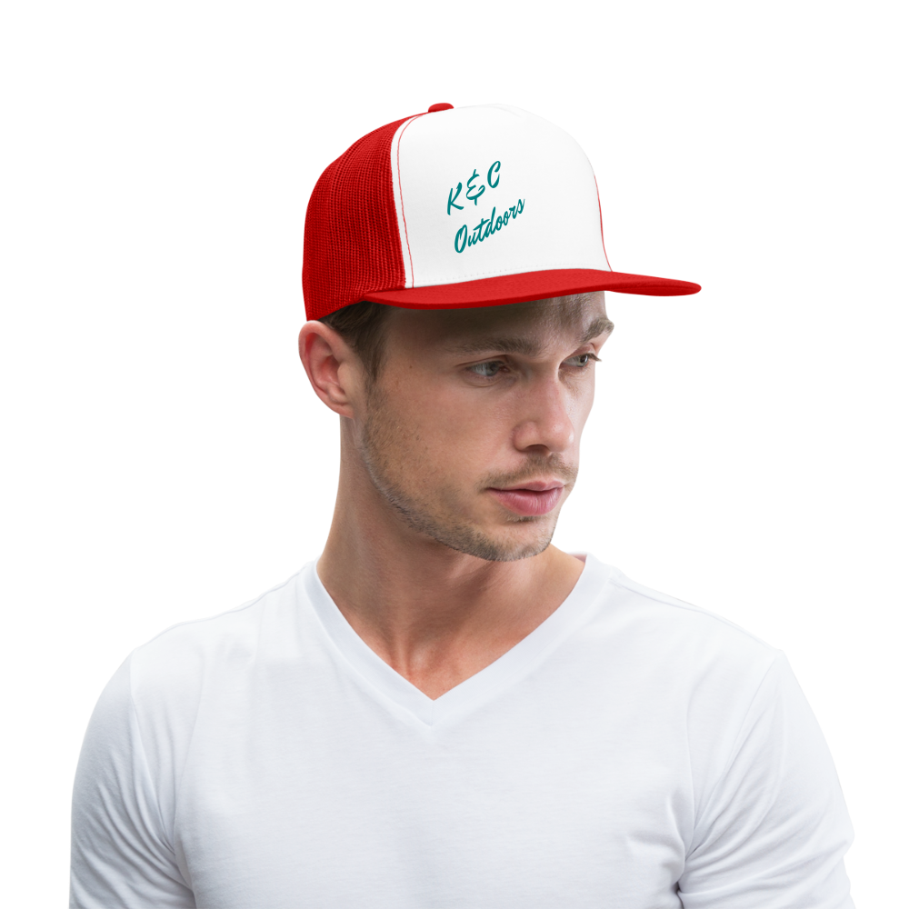 K & C Logo Mesh  Back Trucker Hat - white/red