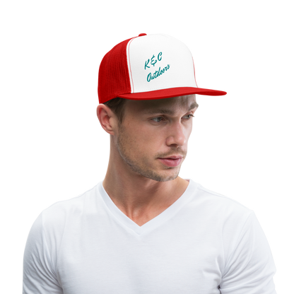 K & C Logo Mesh  Back Trucker Hat - white/red