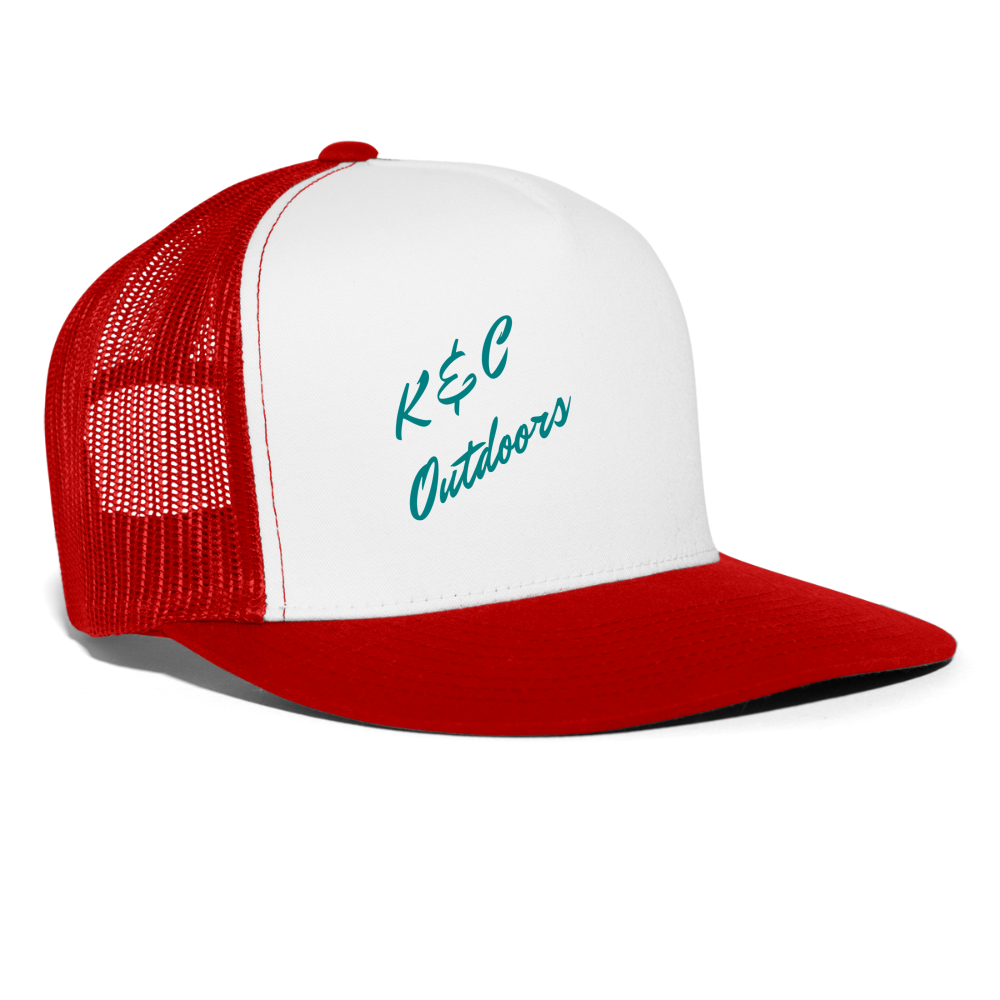 K & C Logo Mesh  Back Trucker Hat - white/red